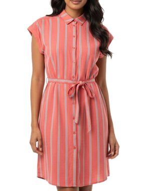 NWT! Express Striped Short Sleeve Belted Dress shirt Button down Size M